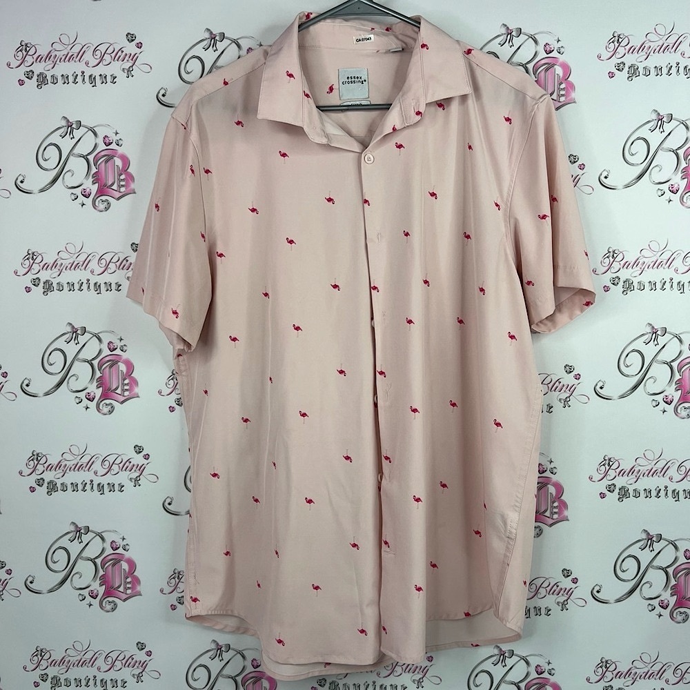 Essex crossing button up collar shirt Men's Light Pink Flamingo Print Shirt